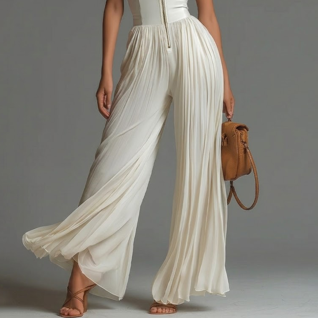 White Pleated Chiffon Set