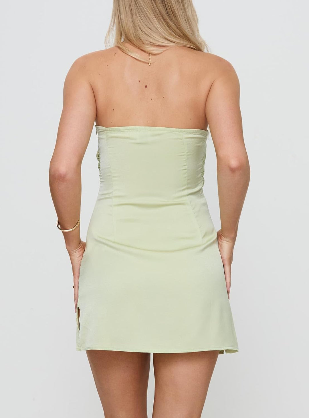 Irena Strapless Mini Dress — Pleated Silky Bodice