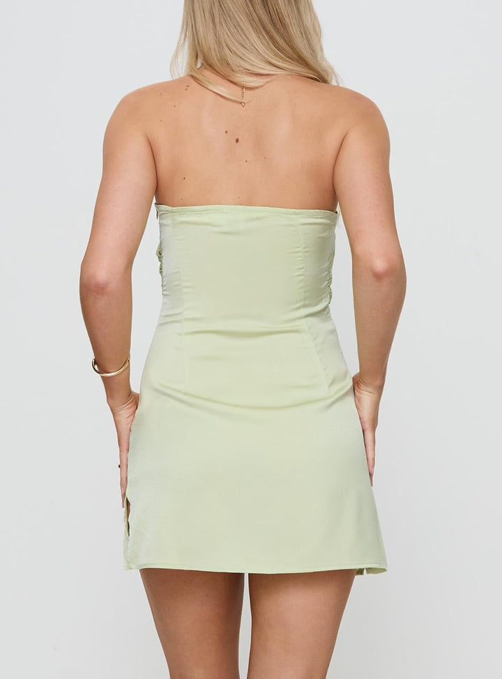 Irena Strapless Mini Dress — Pleated Silky Bodice