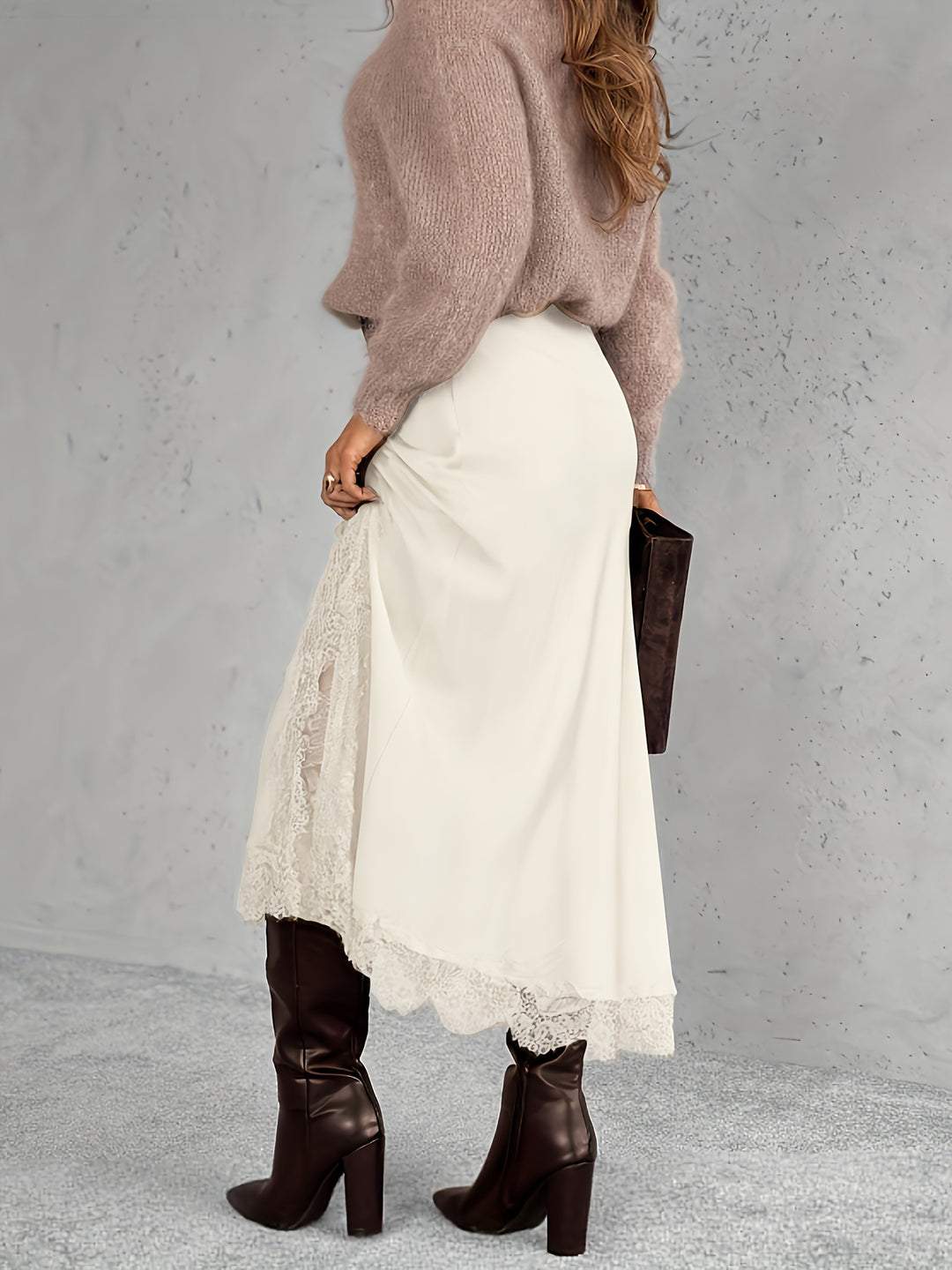 Satin Lace Midi Skirt — Elegant Romantic Skirt