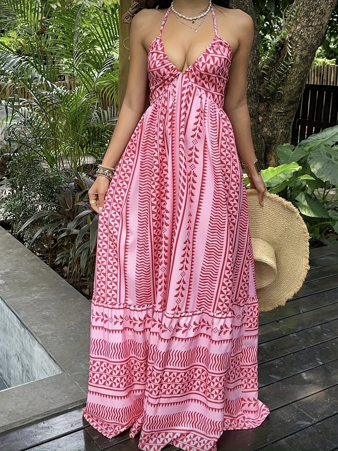 The Pink Boho Halter Maxi Dress