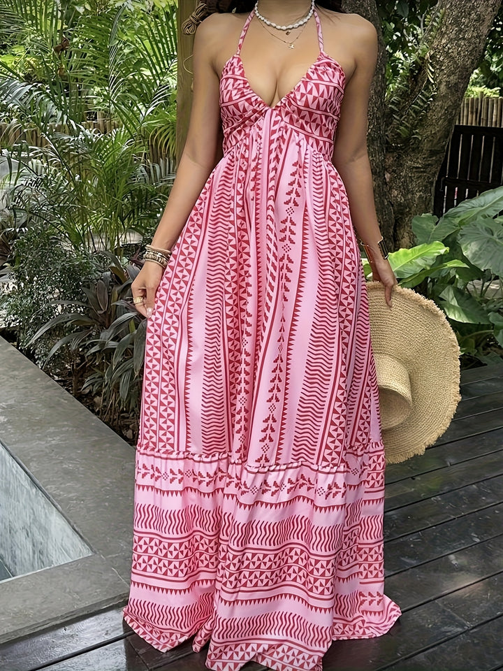 The Pink Boho Halter Maxi Dress