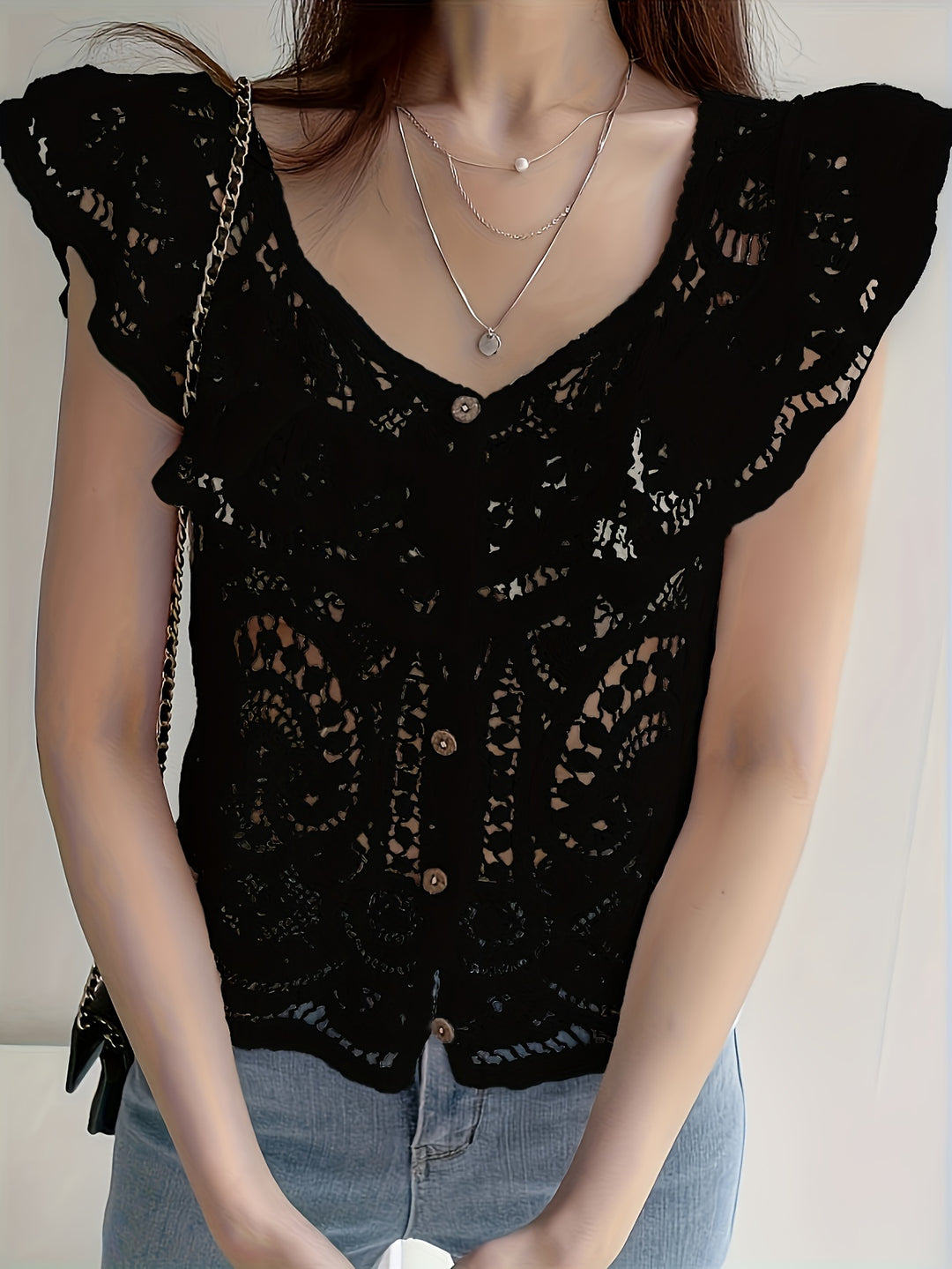 The Ruffle Button Crochet Cardigan