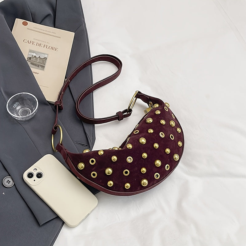 Raven Retro Rivet Crescent Bag – Punk & Street Style