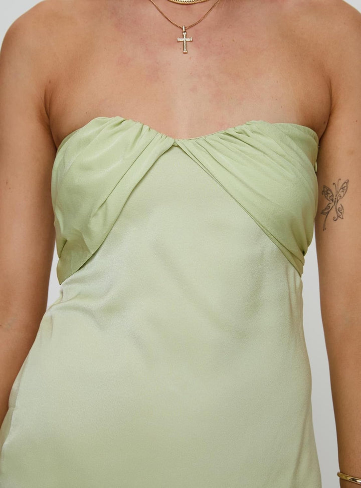 Irena Strapless Mini Dress — Pleated Silky Bodice