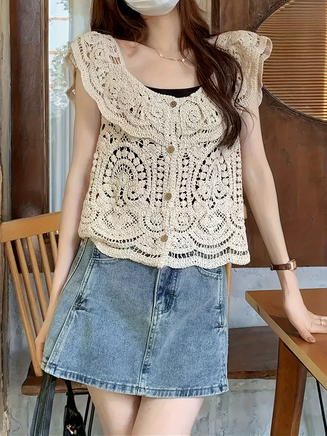 The Ruffle Button Crochet Cardigan