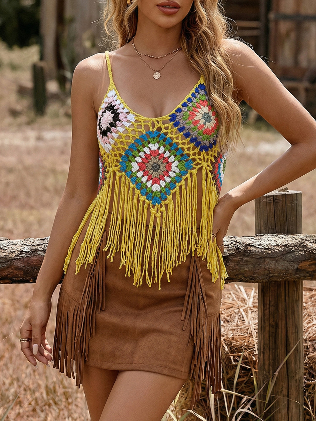 The Boho Fringe Chiffon Crop Top