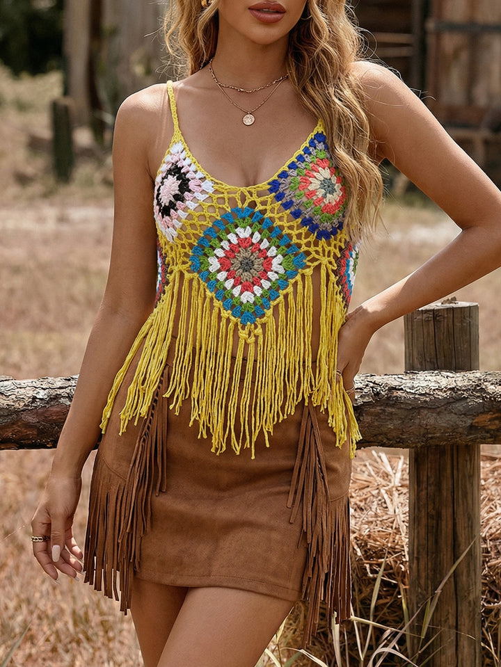 The Boho Fringe Chiffon Crop Top