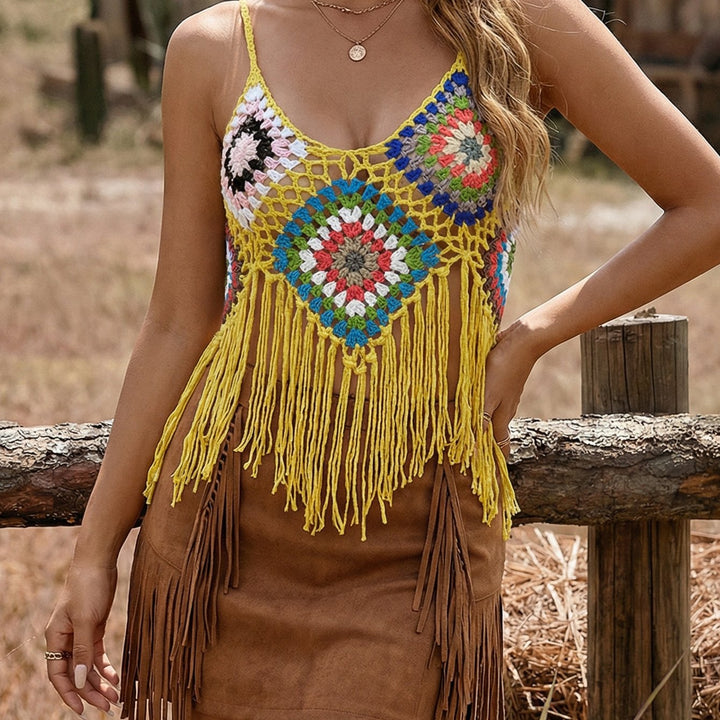 The Boho Fringe Chiffon Crop Top