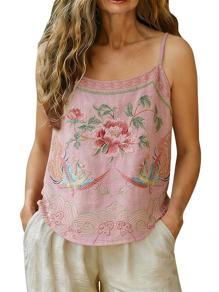 Retro Embroidered Cami — Vintage Floral Tank Top