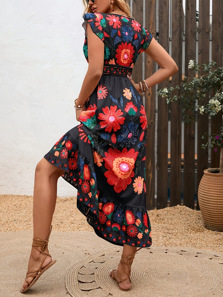 The Floral Bohemian Ruffle Maxi Dress