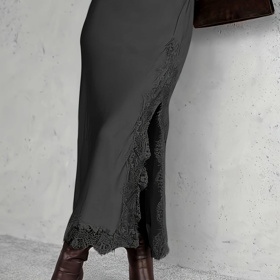 Satin Lace Midi Skirt — Elegant Romantic Skirt