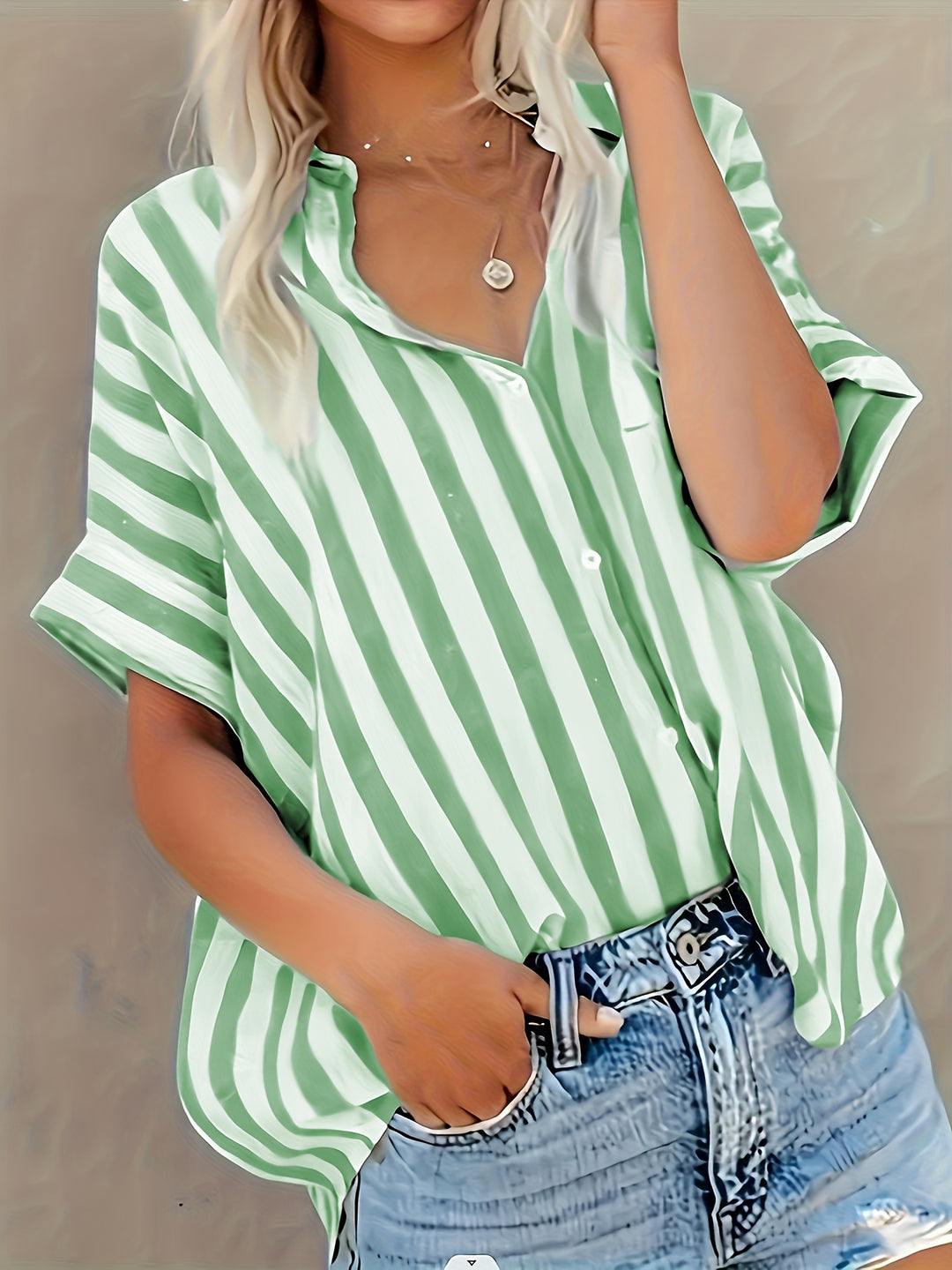The Striped Stand-Collar Blouse