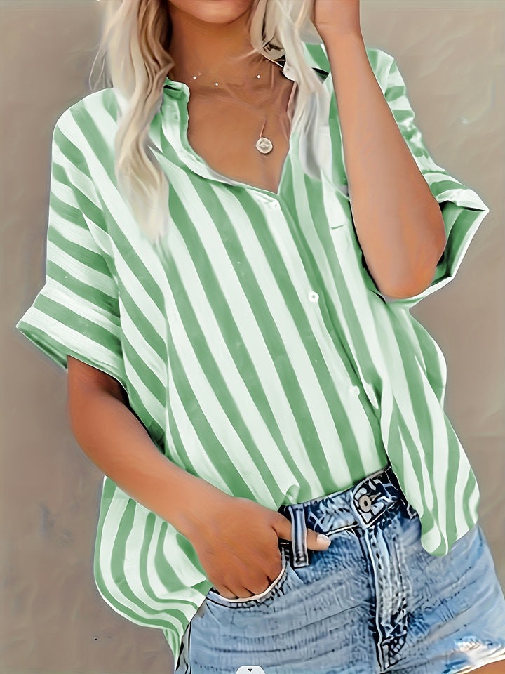 The Striped Stand-Collar Blouse