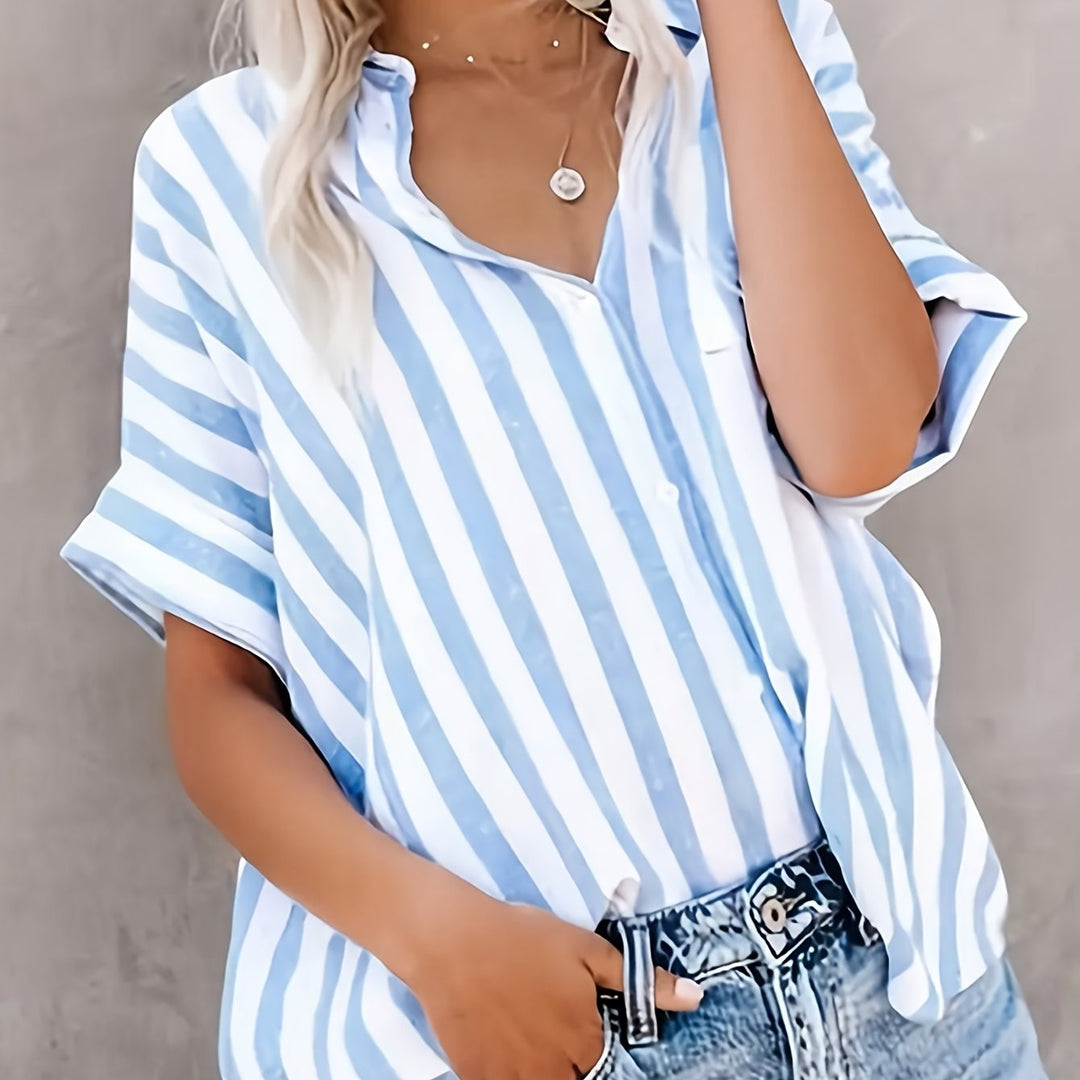 The Striped Stand-Collar Blouse