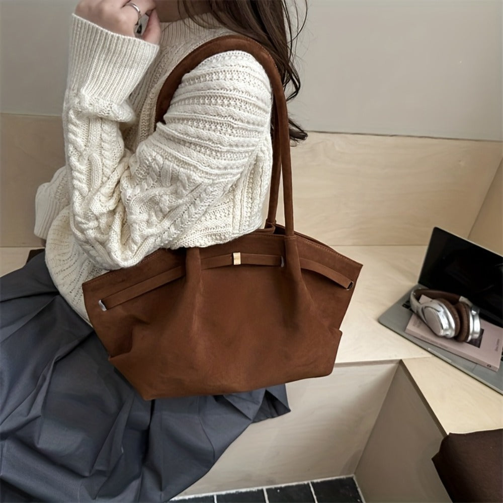 Aurora Suede-Velvet Shoulder Bag – Stylish & Multi-Pocket