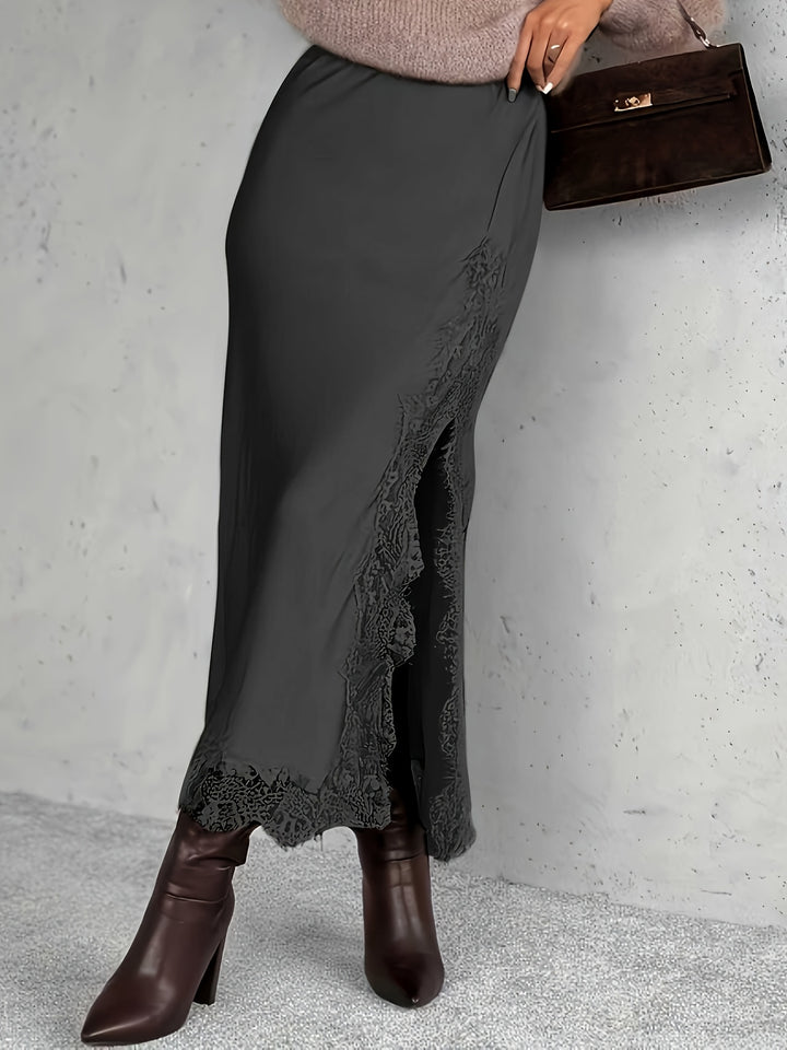 Satin Lace Midi Skirt — Elegant Romantic Skirt