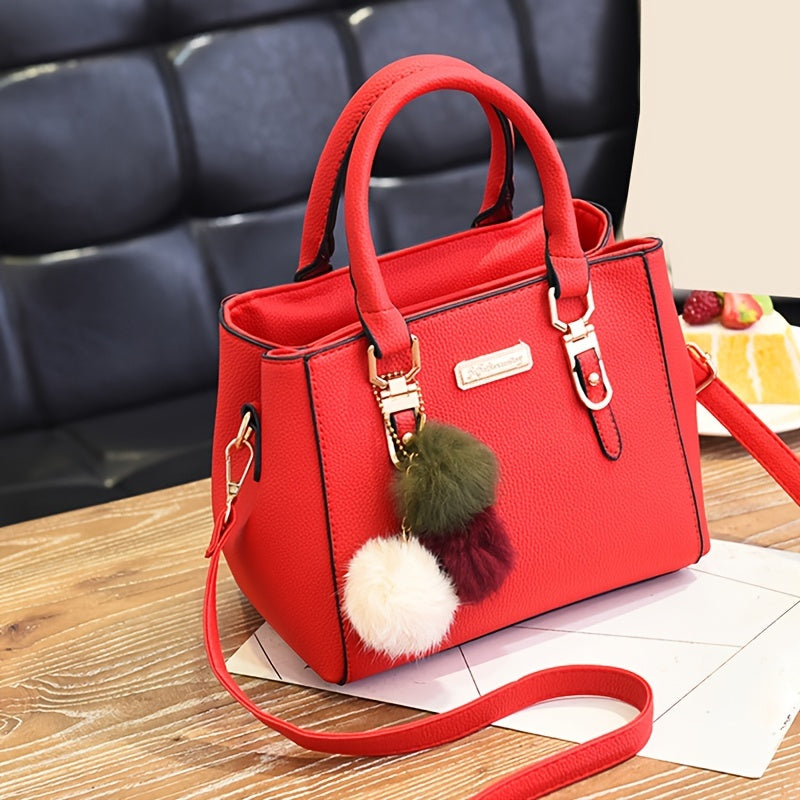 Pom-Pom Double-Layer Shoulder Bag