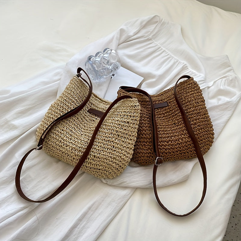 The Sienna Woven Crossbody — Handmade Crescent Bag
