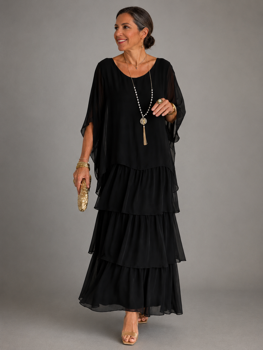 Lara Flowing Maxi Dress — Elegant Layered Drape