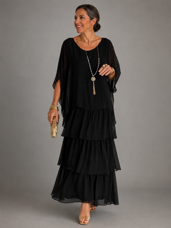 Lara Flowing Maxi Dress — Elegant Layered Drape