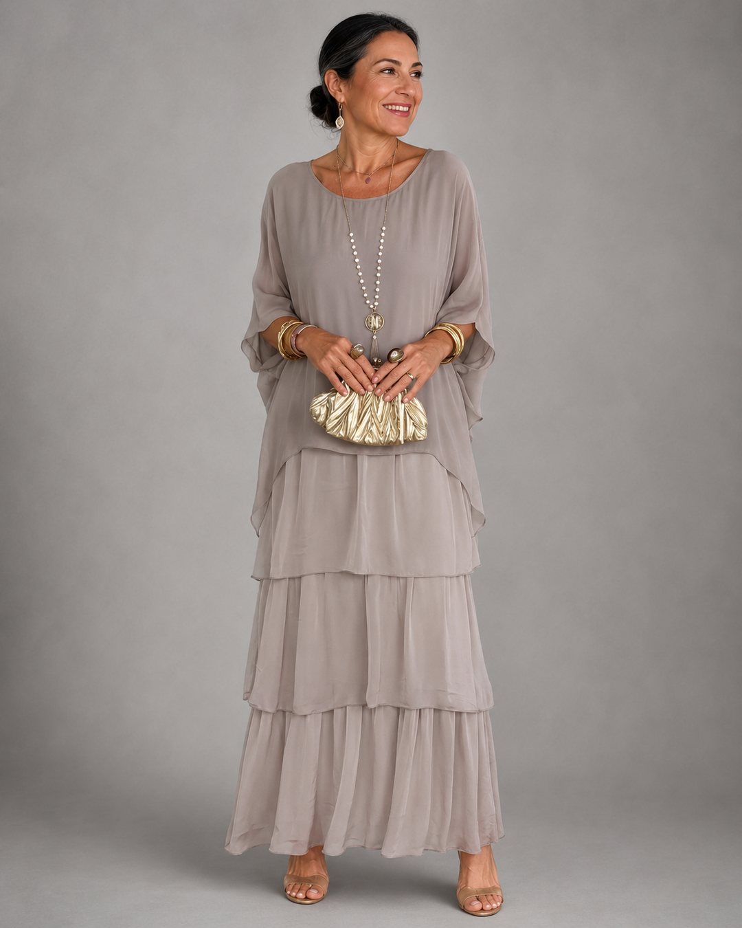 Lara Flowing Maxi Dress — Elegant Layered Drape
