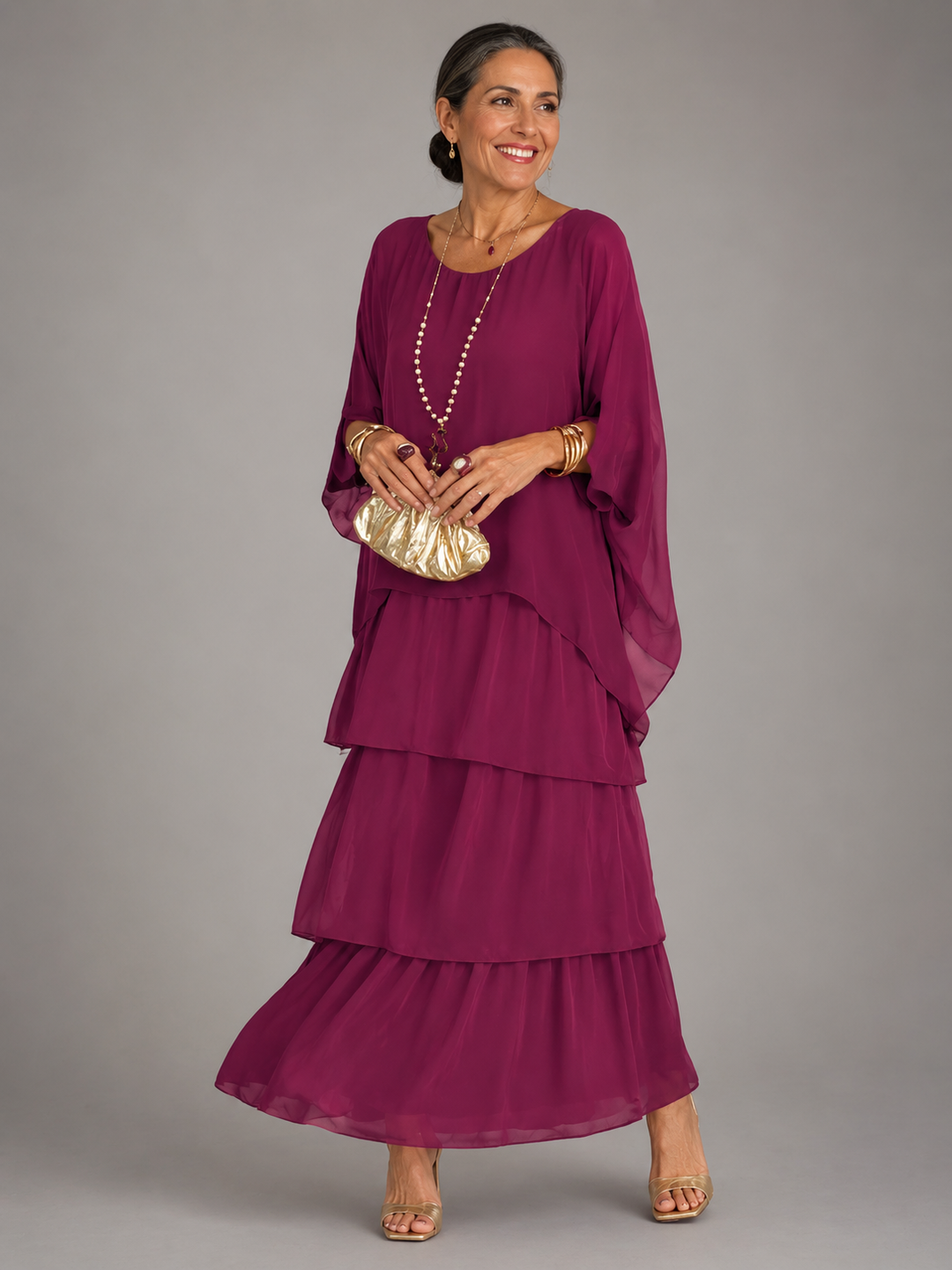 Lara Flowing Maxi Dress — Elegant Layered Drape
