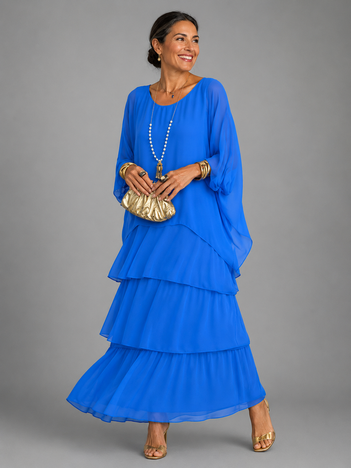 Lara Flowing Maxi Dress — Elegant Layered Drape