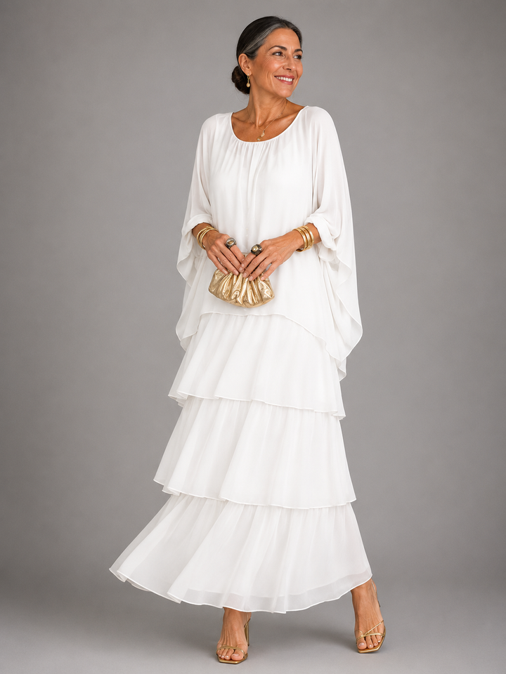 Lara Flowing Maxi Dress — Elegant Layered Drape