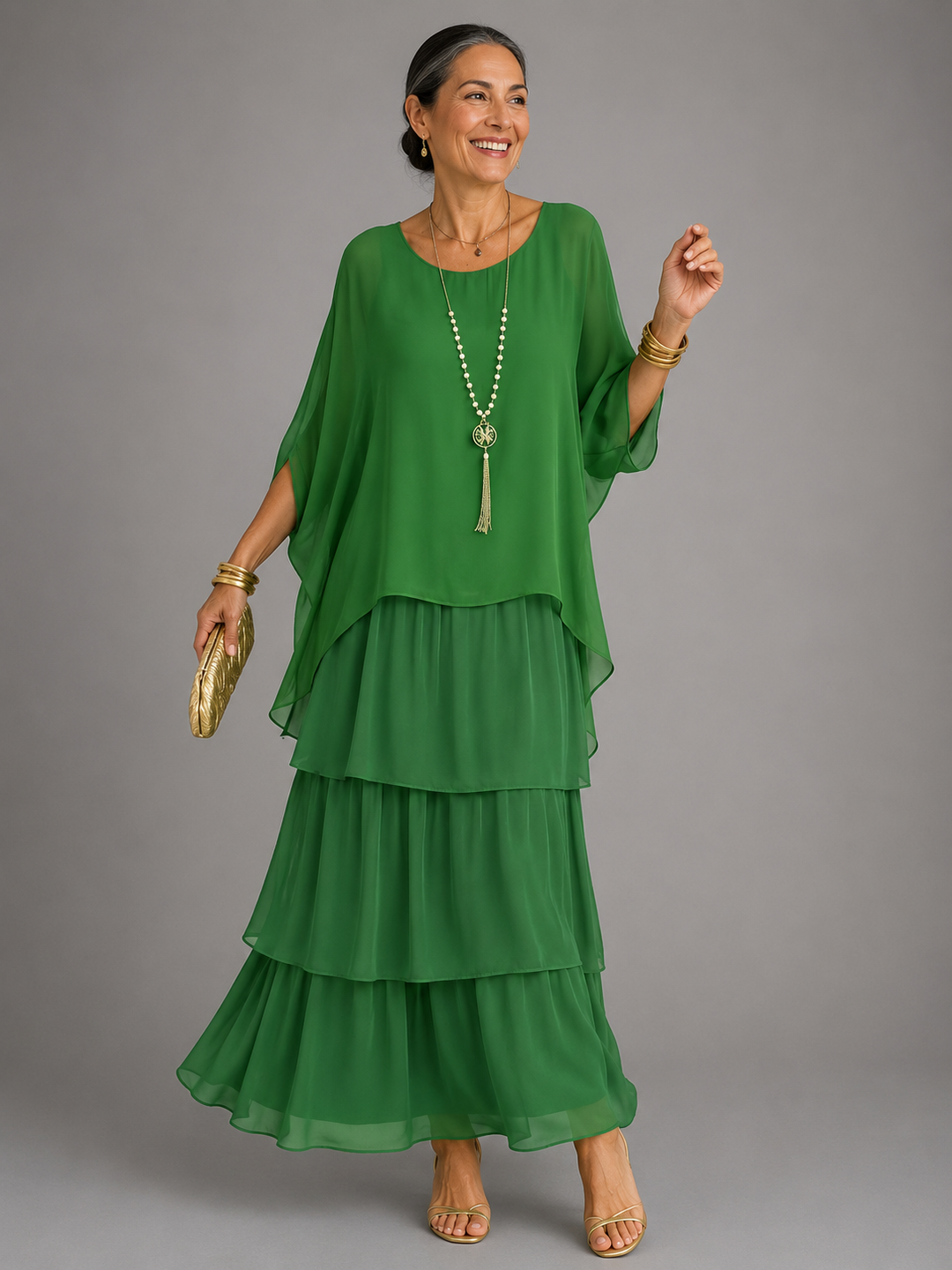 Lara Flowing Maxi Dress — Elegant Layered Drape