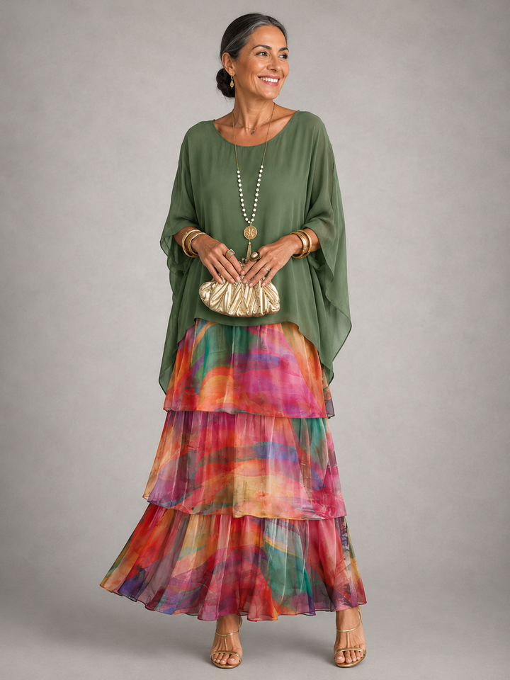 Lara Flowing Maxi Dress — Elegant Layered Drape