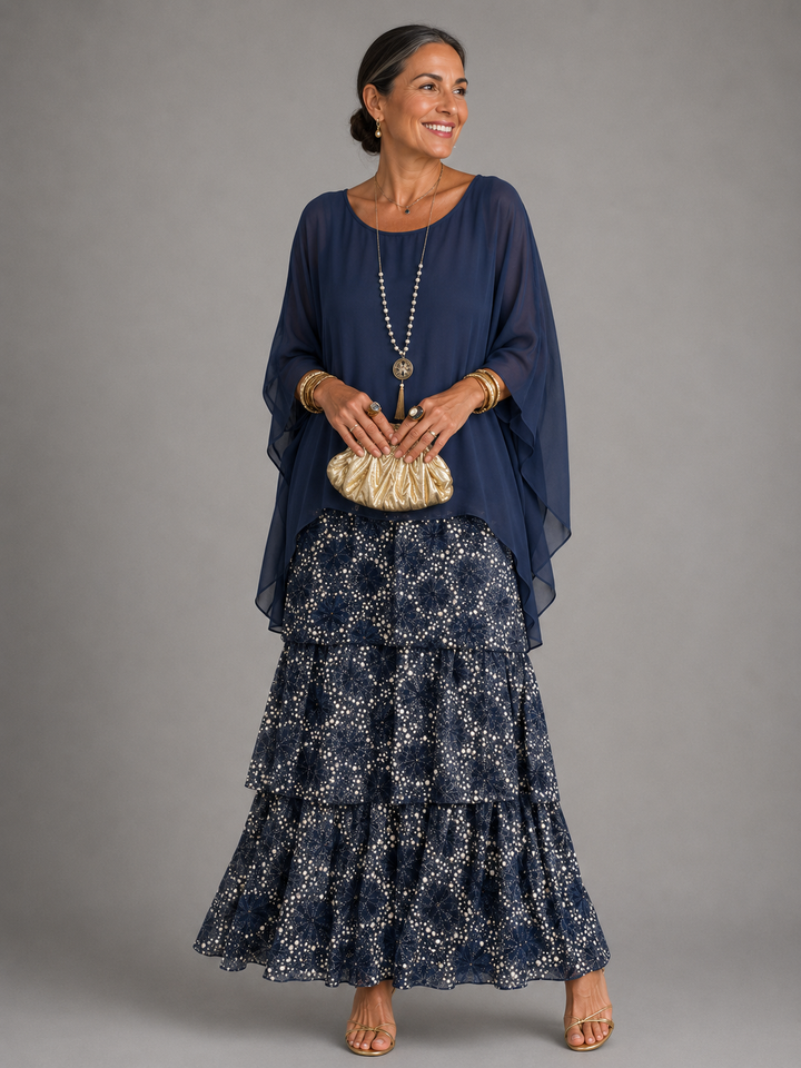 Lara Flowing Maxi Dress — Elegant Layered Drape