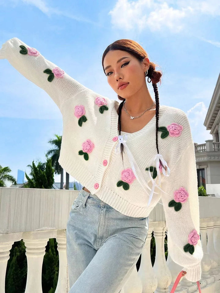 Coquette Rose Knit Cardigan — Romantic Soft Cardigan