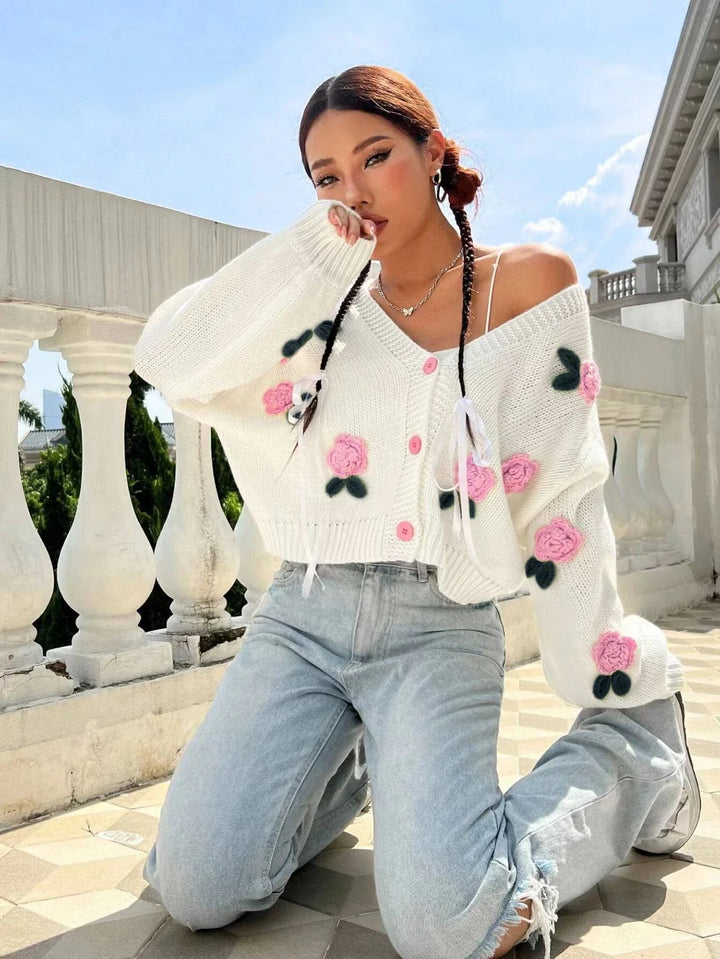 Coquette Rose Knit Cardigan — Romantic Soft Cardigan