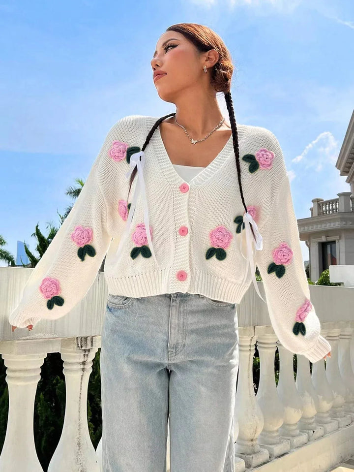 Coquette Rose Knit Cardigan — Romantic Soft Cardigan