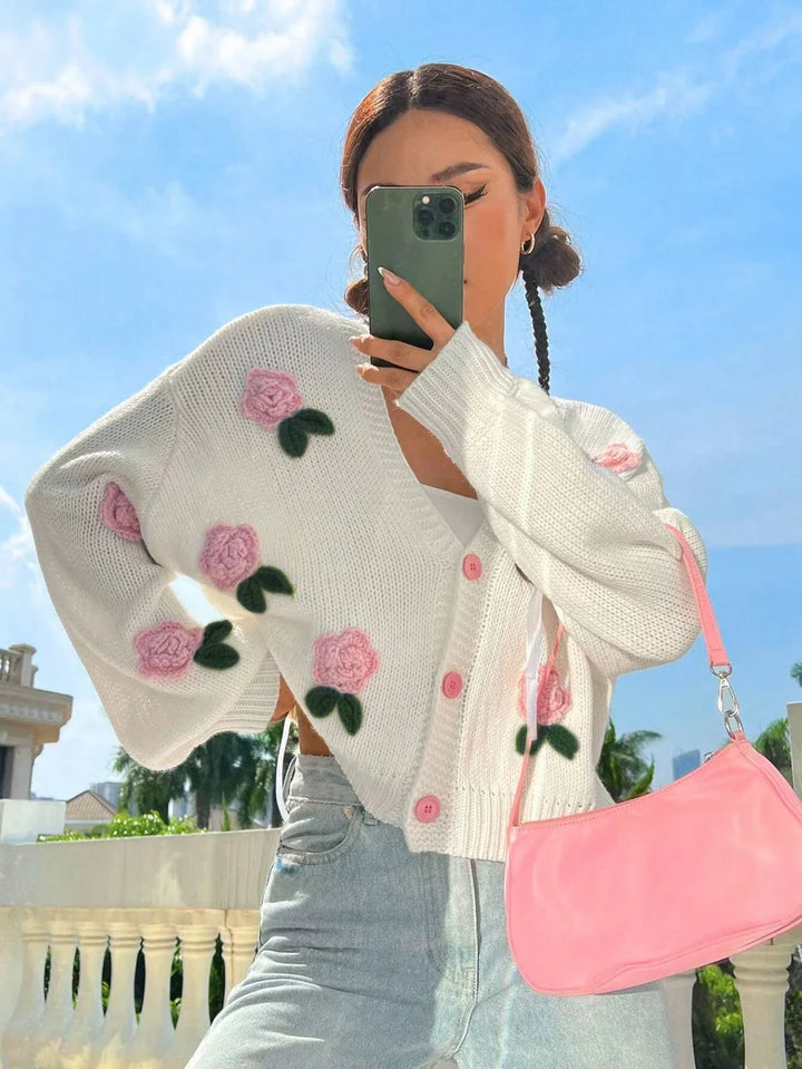 Coquette Rose Knit Cardigan — Romantic Soft Cardigan