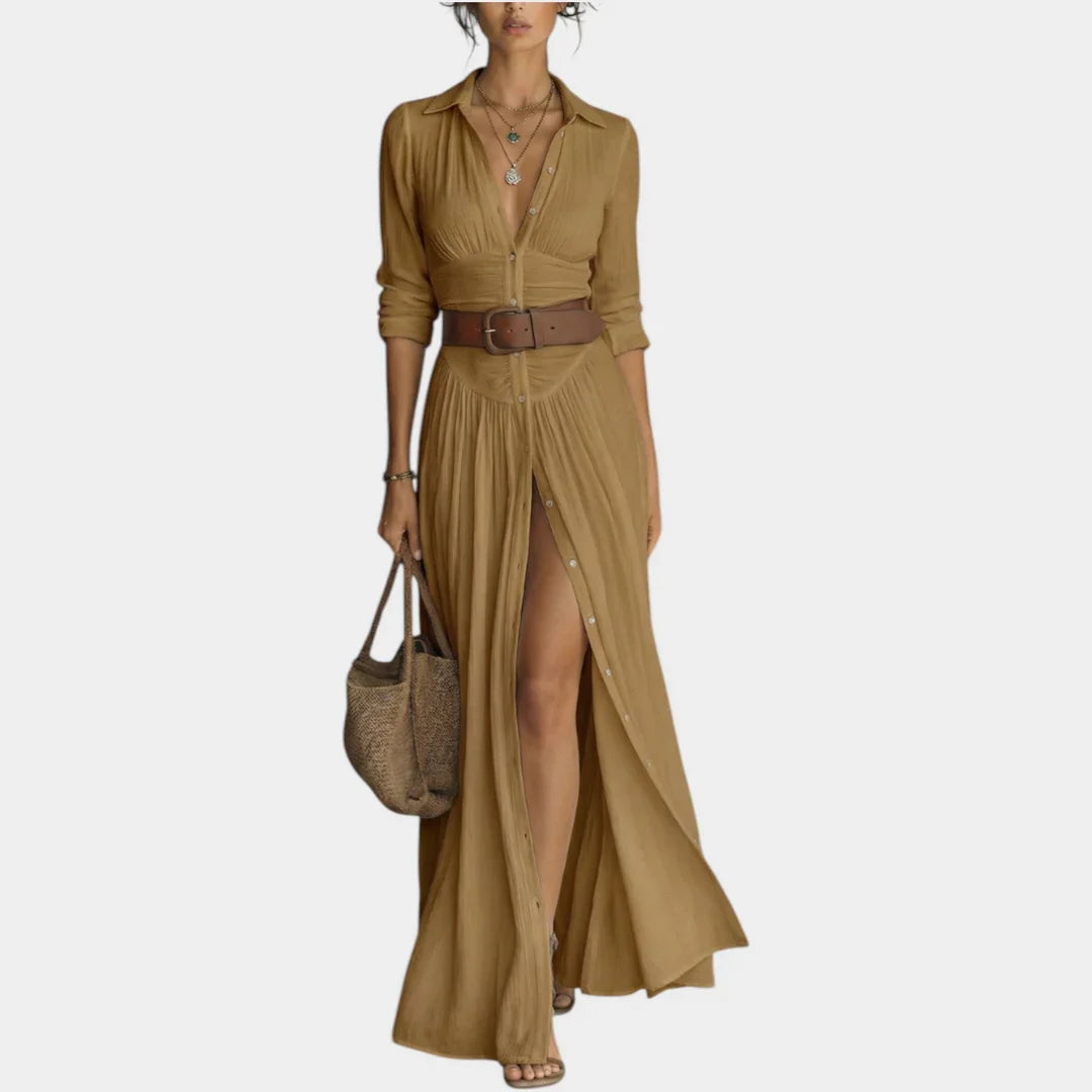 Vacation Button-Down Maxi Dress — Belted Shirt Dress