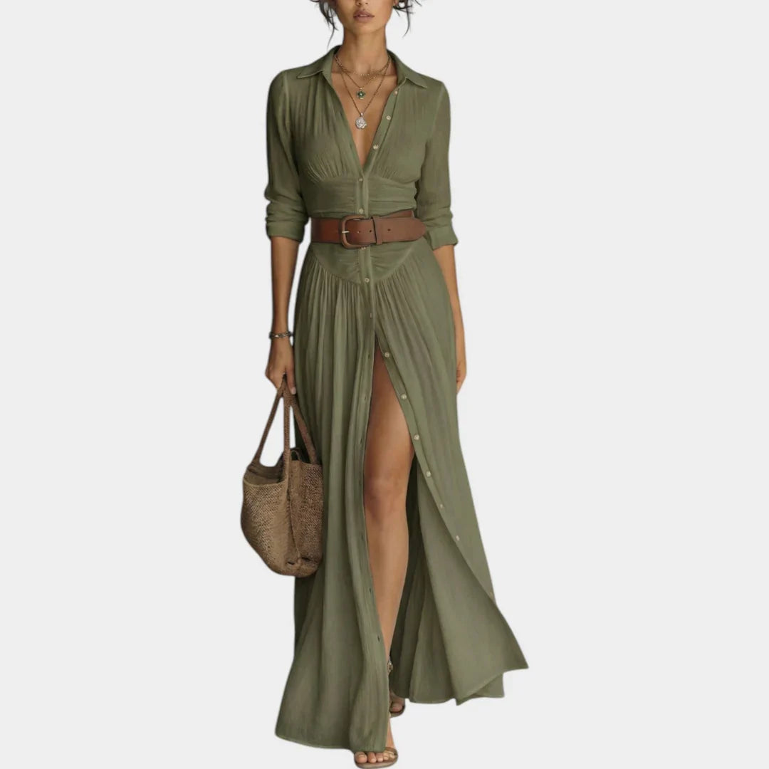 Vacation Button-Down Maxi Dress — Belted Shirt Dress