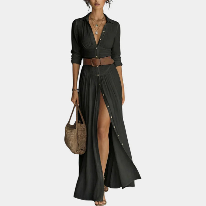 Vacation Button-Down Maxi Dress — Belted Shirt Dress