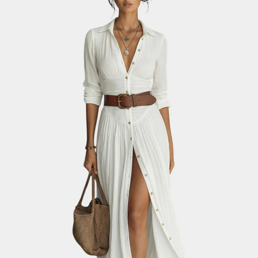 Vacation Button-Down Maxi Dress — Belted Shirt Dress