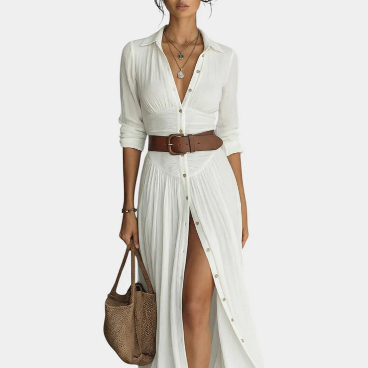 Vacation Button-Down Maxi Dress — Belted Shirt Dress