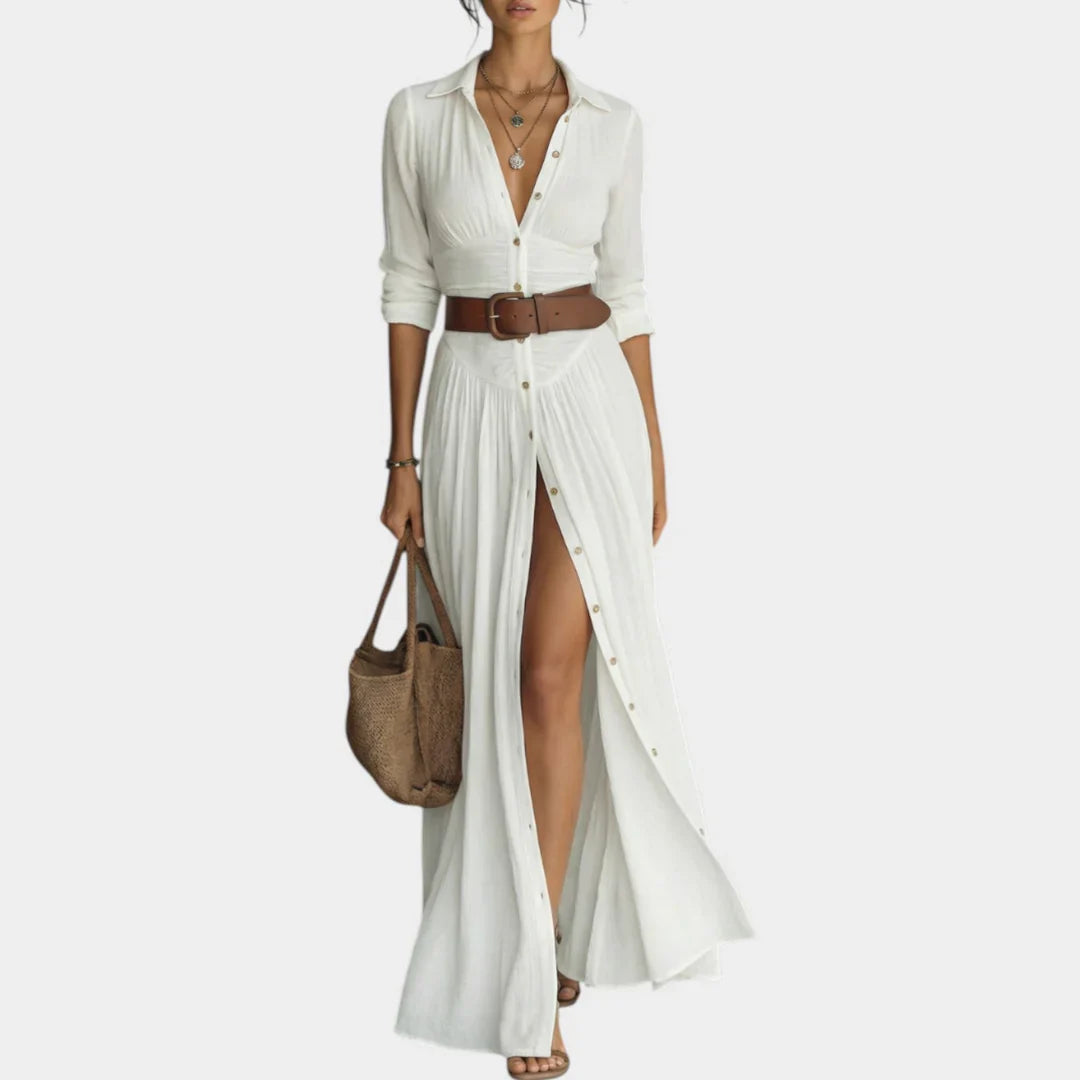 Vacation Button-Down Maxi Dress — Belted Shirt Dress