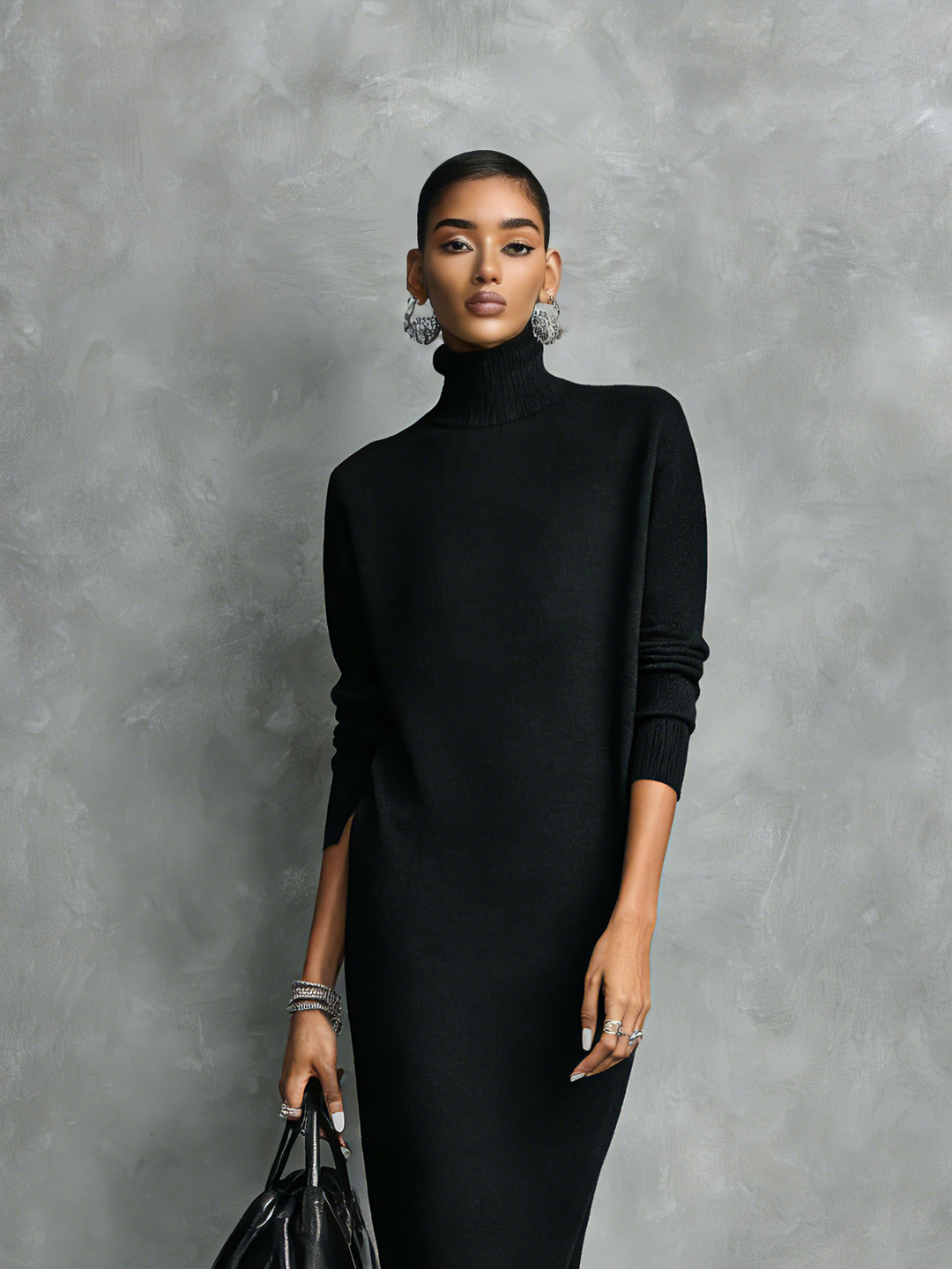 Cashmere Knit Turtleneck Bodycon Midi Dress