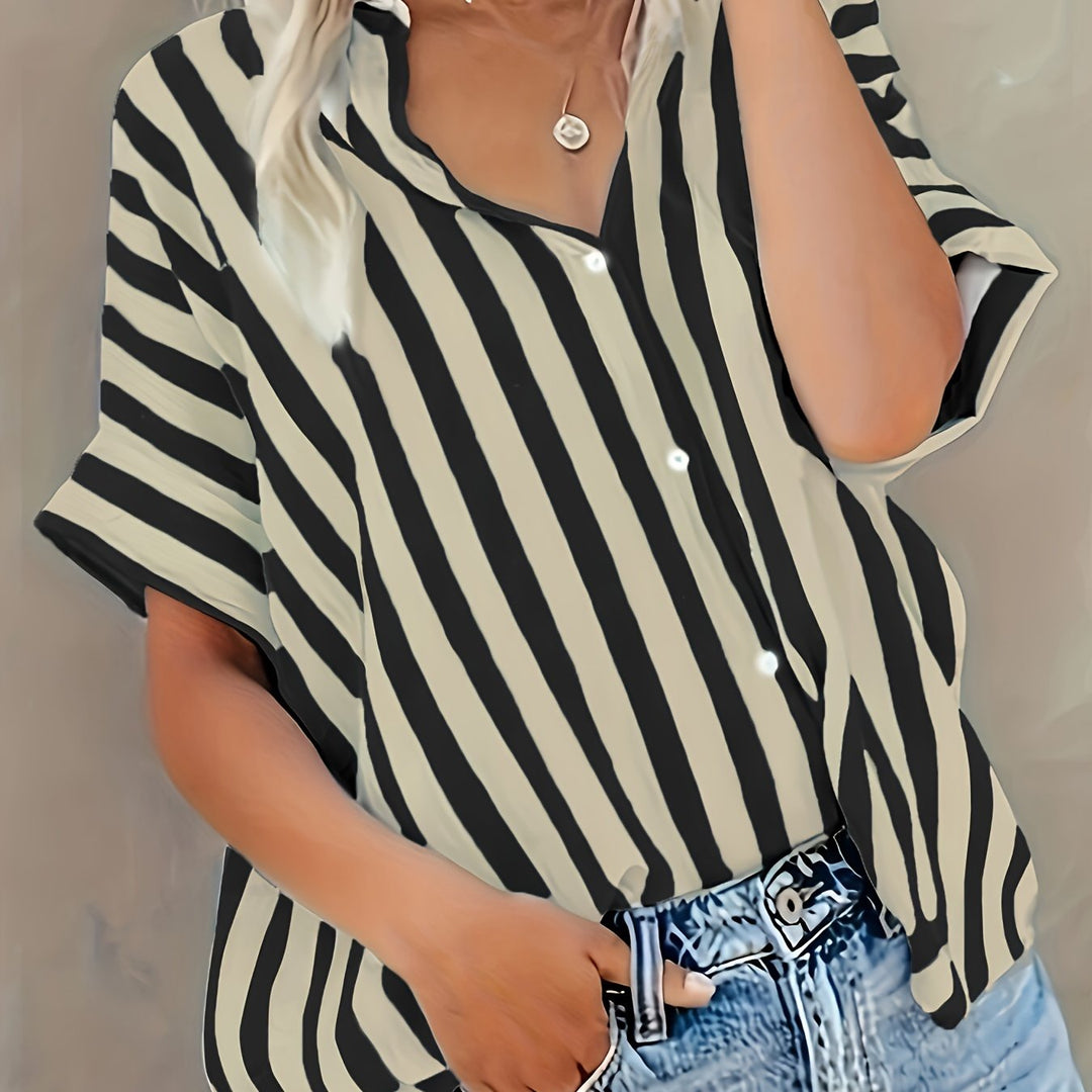 The Striped Stand-Collar Blouse