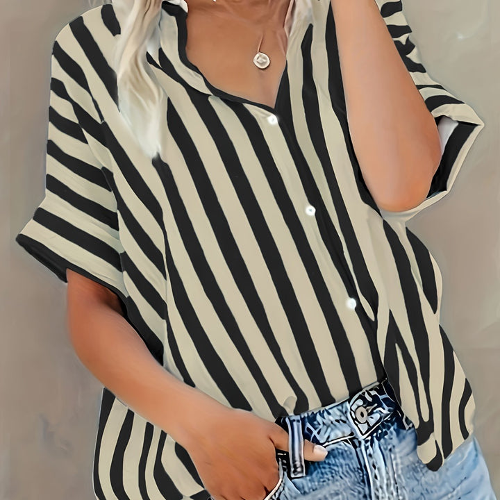 The Striped Stand-Collar Blouse