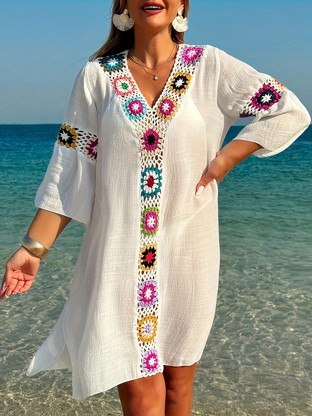 Bohemian Crochet Tunic — Vacation Cover-Up Dress