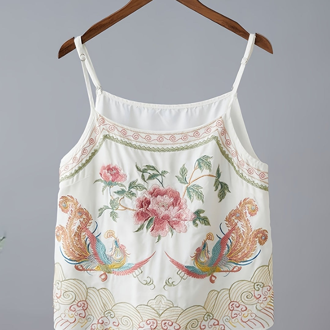 Retro Embroidered Cami — Vintage Floral Tank Top