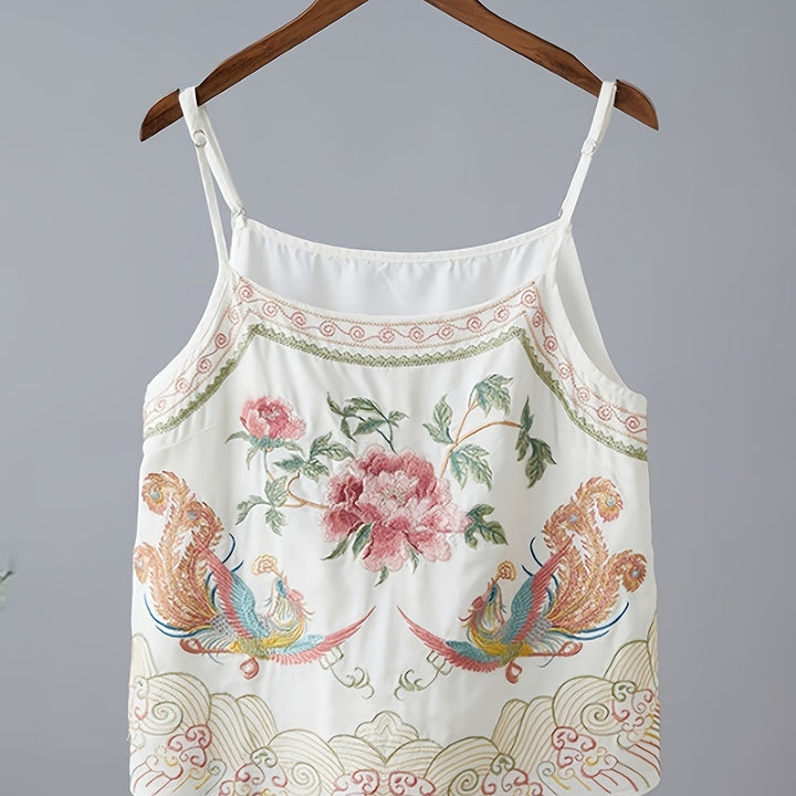 Retro Embroidered Cami — Vintage Floral Tank Top