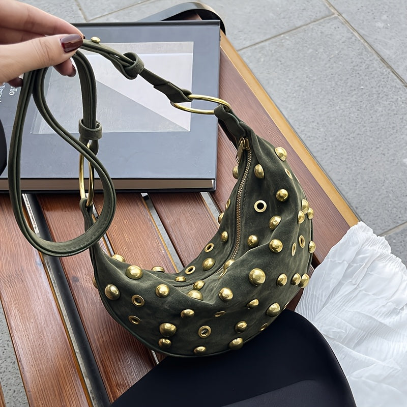 Raven Retro Rivet Crescent Bag – Punk & Street Style