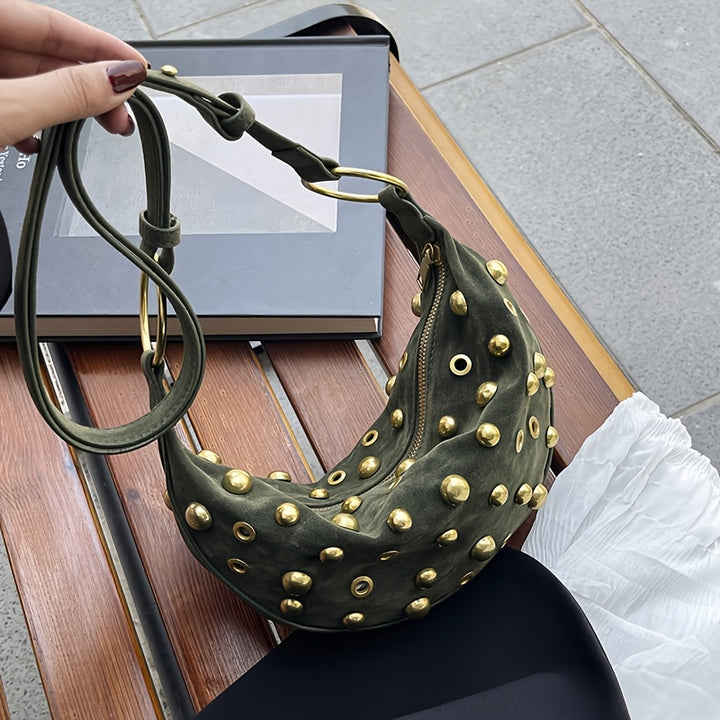 Raven Retro Rivet Crescent Bag – Punk & Street Style